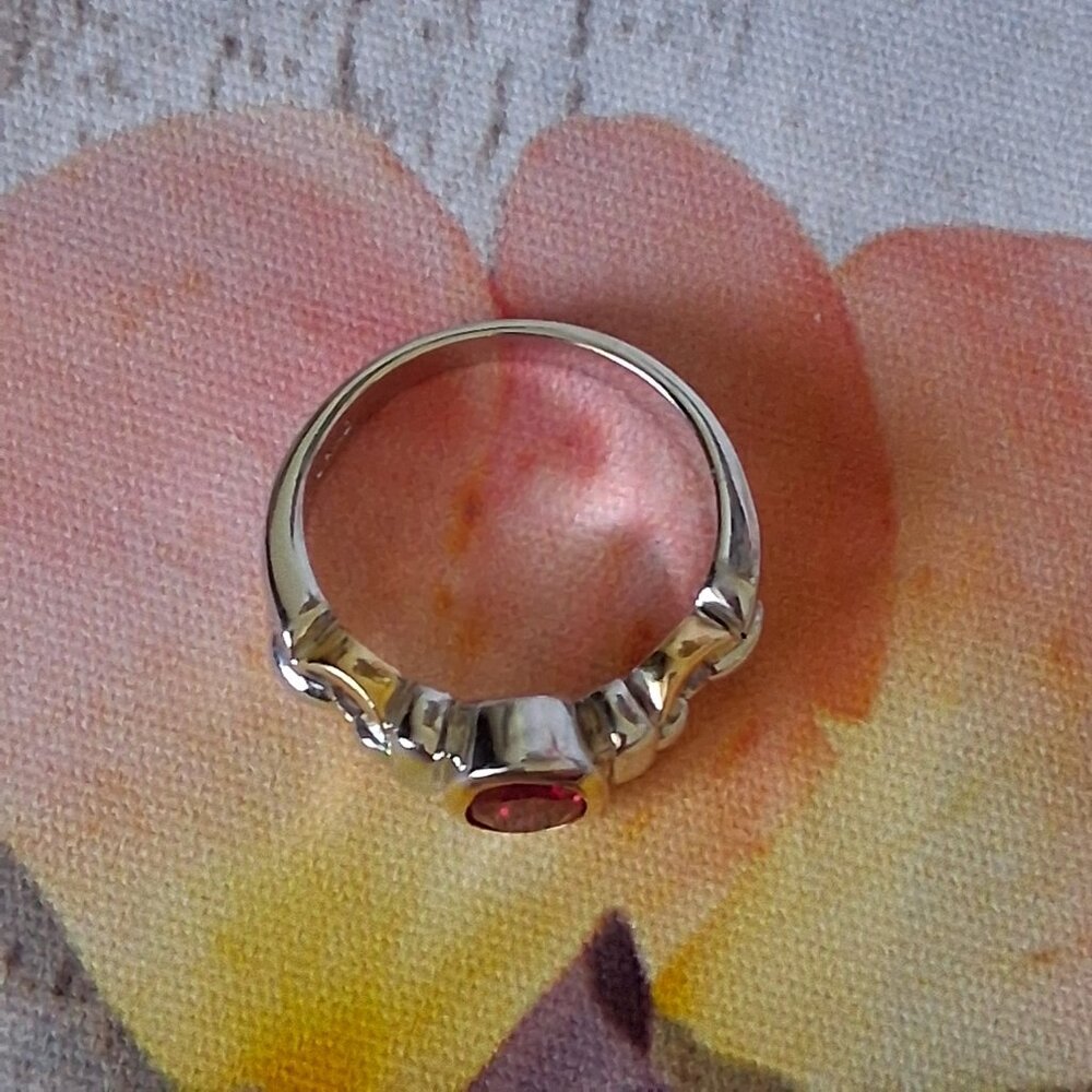 Thailand Two Tone Gold Silver Red Ruby Ring Sz 9.… - image 3